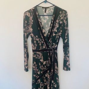 BCBG green floral wrap dress